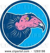 Vector Clip Art of Retro Vulture Head in a Blue and White Circle by Patrimonio