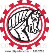Vector Clip Art of Retro War Horse in a Red Gear by Patrimonio