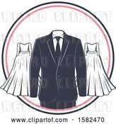 Vector Clip Art of Retro Wedding Gown and Tuxedo Design by Vector Tradition SM
