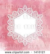 Vector Clip Art of Retro White Doily and Pink Watercolor Wedding Invitation Design by KJ Pargeter
