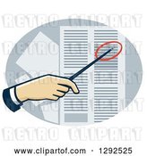 Vector Clip Art of Retro White Hand Using a Pointer to Direct Attention to a Data Sheet by Patrimonio
