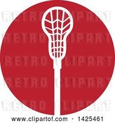 Vector Clip Art of Retro White Lacrosse Stick in a Red Circle by Patrimonio