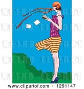 Vector Clip Art of Retro White Lady Reading a Book in the Wind by Pauloribau