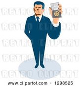 Vector Clip Art of Retro White Male Secret Agent Holding up an Id Badge by Patrimonio
