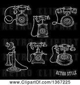 Vector Clip Art of Retro White Sketched Antique Telephones on Black by Vector Tradition SM