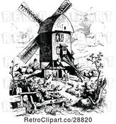 Vector Clip Art of Retro Windmill and Workers by Prawny Vintage