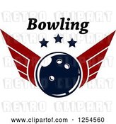 Vector Clip Art of Retro Winged Bowling Ball with Stars and Text by Vector Tradition SM