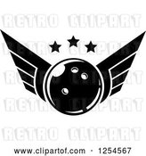 Vector Clip Art of Retro Winged Bowling Ball with Stars by Vector Tradition SM