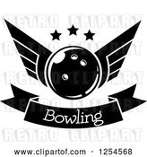 Vector Clip Art of Retro Winged Bowling Ball with Stars over a Banner by Vector Tradition SM