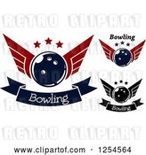 Vector Clip Art of Retro Winged Bowling Balls with Stars and Banners by Vector Tradition SM
