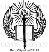 Vector Clip Art of Retro Winged Open Holy Bible Book and Torch by Prawny Vintage