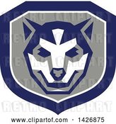 Vector Clip Art of Retro Wolf Cub Head in a Gray White and Blue Shield by Patrimonio