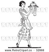 Vector Clip Art of Retro Woman Carrying Plum Pudding on a Plate by Picsburg