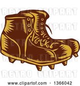 Vector Clip Art of Retro Woodcut Brown and Orange Pair of Rugby Football Boots by Patrimonio