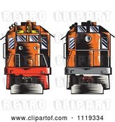 Vector Clip Art of Retro Woodcut Diesel Trains Shown Front and Back by Patrimonio