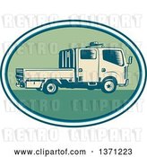 Vector Clip Art of Retro Woodcut Double Cab Truck in an Oval by Patrimonio