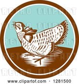Vector Clip Art of Retro Woodcut Greater Prairie Chicken in a Brown White and Turquoise Circle by Patrimonio