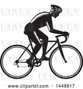 Vector Clip Art of Retro Woodcut Male Cyclist Riding a Bicycle by Patrimonio