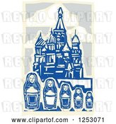 Vector Clip Art of Retro Woodcut of Nesting Dolls and Kremlin in Moscow by Xunantunich