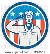 Vector Clip Art of Retro Woodcut Saluting Soldier in an American Circle by Patrimonio