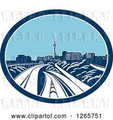 Vector Clip Art of Retro Woodcut Scene of the Sky Tower and the Skyline of Auckland, New Zealand by Patrimonio