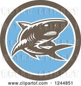 Vector Clip Art of Retro Woodcut Shark in a Circle by Patrimonio