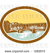 Vector Clip Art of Retro Woodcut View of the Arch Bridge of Ponte Vecchio in Florence, Firenze, Italy by Patrimonio
