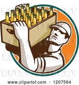 Vector Clip Art of Retro Worker Carrying a Case of Beer Bottles by Patrimonio