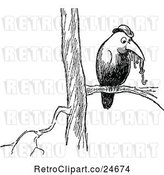 Vector Clip Art of Retro Worm Bird on a Branch by Prawny Vintage