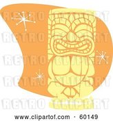 Vector Clip Art of Retro Yellow Tiki Carving in Style, over Orange with Stars by Xunantunich