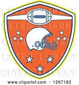 Vector Clip Art of Retro Yellow White Blue and Orange American Football Shield with a Helmet and Stars by Patrimonio