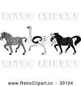 Vector Clip Art of Retro Zebra Ostrich and Horned Beast by Prawny Vintage