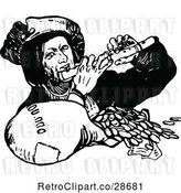 Vector Clip Art of Rich Guy Playing a Flute over Coins by Prawny Vintage