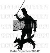 Vector Clip Art of Silhouetted Guy with a Cane and Dog by Prawny Vintage
