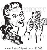 Vector Clipart of a Retro Woman Holding Cash by BestVector