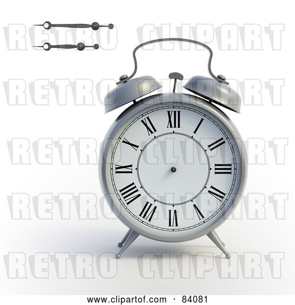 Clip Art of Retro 3d Alarm Clock with the Minute and Hour Hands to the Side