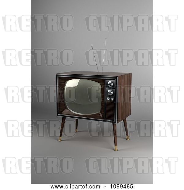 Clip Art of Retro 3d Box Television with Wood Veneer on Gray