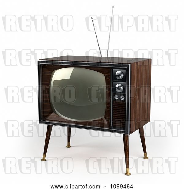 Clip Art of Retro 3d Box Television with Wood Veneer on White