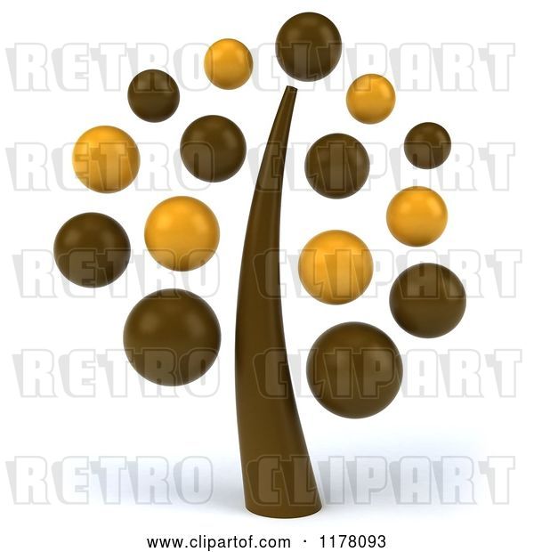 Clip Art of Retro 3d Brown and Yellow Tree