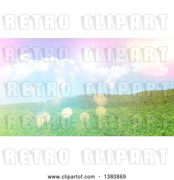 Clip Art of Retro 3d Grassy Hill, with Flares