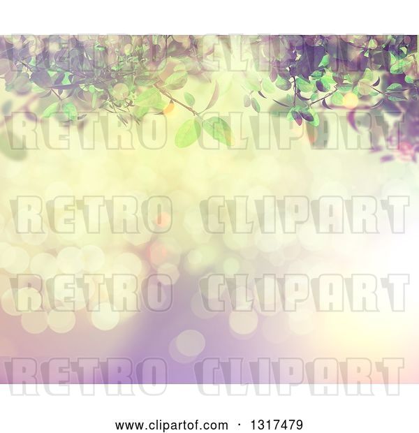 Clip Art of Retro 3d Green Leafy Vine over Flares, with a Filter