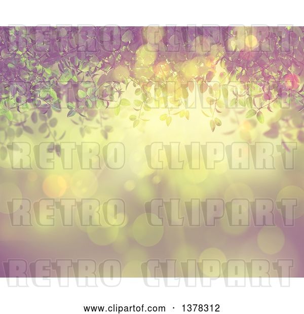 Clip Art of Retro 3d Green Leafy Vine over Flares, with a Filter