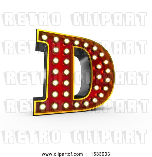 Clip Art of Retro 3d Illuminated Theater Styled Letter D, on a White Background