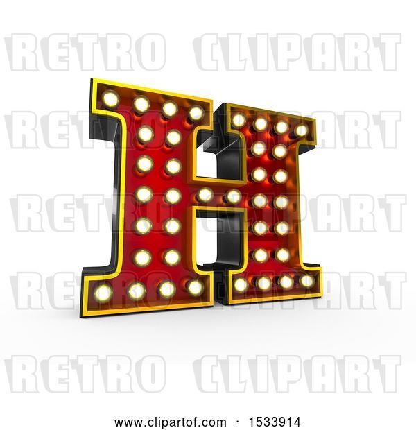 Clip Art of Retro 3d Illuminated Theater Styled Letter H, on a White Background