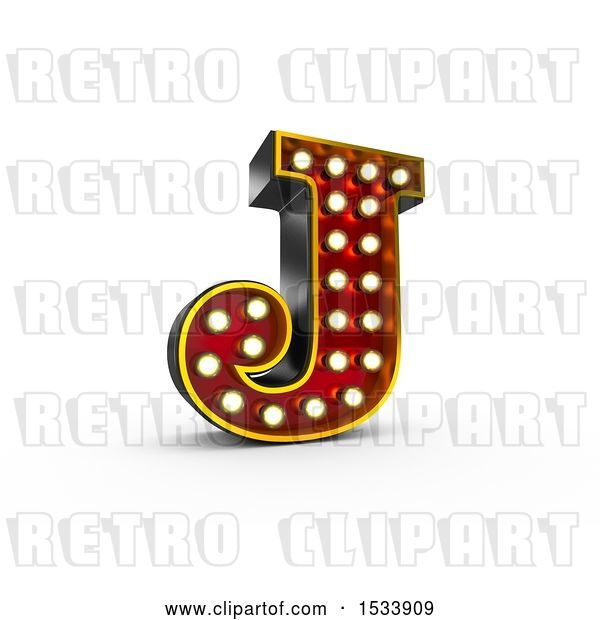 Clip Art of Retro 3d Illuminated Theater Styled Letter J, on a White Background