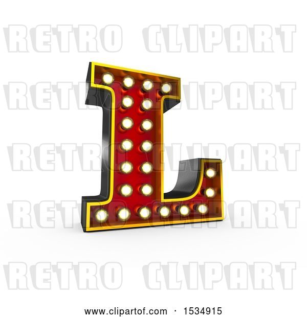 Clip Art of Retro 3d Illuminated Theater Styled Letter L, on a White Background