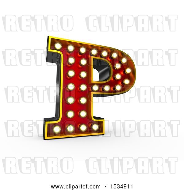Clip Art of Retro 3d Illuminated Theater Styled Letter P, on a White Background