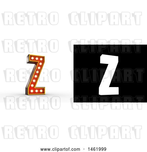 Clip Art of Retro 3d Illuminated Theater Styled Letter Z, with Alpha Map for Isolation