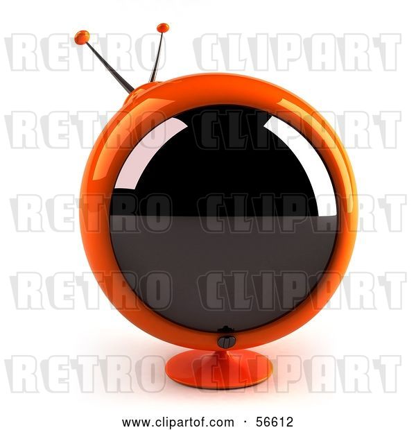 Clip Art of Retro 3d Orange Round Television - Version 1