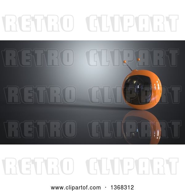 Clip Art of Retro 3d Orange Tv on a Gray Background